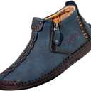 barefoot medieval ankle boots women renaissance shoes zip up boots leather nonslip (8, Blue)