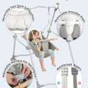 Baby Swing Set with Stand for Infant,Indoor Toddler Hammock Swing with 5-Point Safety Harness,Foldable Metal Frame, Macaron Wooden Toy,Grey and White