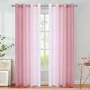 Purainbow Chiffon Sheer Ombre Curtains for Living Room, Grommet Special Crinkle Gradient Pink Semi Sheer Window Treatments Privacy with Light for Bedroom Kids Room, All Season, 52"x63"x2