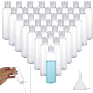 Acrux7 50 Pack 4 oz Plastic Squeeze Bottles with Flip Caps, Clear Refillable Lotion Bottles, Leak Proof Squirt Bottle, Empty Travel Squeeze Bottle for Lotions, Toiletries, Shampoo, Liquid, Creams