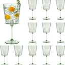12 PCS Green Plastic Wine Glasses with Removable Stems 13.5 Oz Ribbed Wine Glasses Square White Wine Glass Muted Pastel Colors Goblets Elegant Fluted Glassware for Wedding Anniversary Birthday