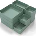 CHANCETSUI 11-Piece Stackable Drawer Organizer Set, Multi-size Desk Drawer Organizer Trays Vanity Storage Bins for Storing Makeup, Stationery, Utensils in Bathroom Dresser, Office and Kitchen (Green)