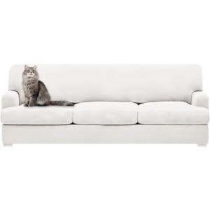 molasofa T Cushion Sofa Slipcovers with 3 Individual T Cushion Shape Seat Covers for Home Dcor, 4 Pieces Stretchable, Washable, Non-Pilling, Non-Slip T Cushion Slipcover (Sofa, White)