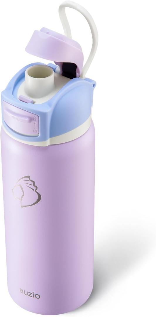 BUZIO 32 oz Insulated Water Bottle - Stainless Steel with Chug Cap, Leakproof Locking Lid, Carry Loop, Wide Mouth, Dishwasher Safe, Gym Sports Travel Work Outdoors, Gifts for Women & Men, Light Purple