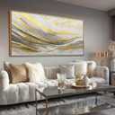 Artexist Abstract Wall Decor Modern Canvas Poster Gold Foil Wood Wall Art 24"x48" Pictures for Bedroom Wall Posters for Dining Room Area