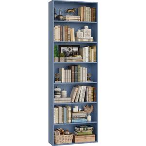 FACBOTALL 82" Tall Bookshelf, 7-Tier Open Shelves Bookcase, Freestanding Display Storage Shelves, Tall Bookcase Home Decor Furniture for Home Office, Living Room, Bedroom, Blue, Large