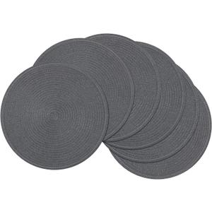 SHACOS Round Placemats Set of 6 Washable 15 inch Round Table Mats Cotton Polyester Woven Braided Place Mats for Dining Table (Charcoal Gray, 6)