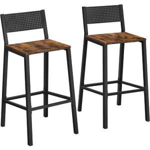 VASAGLE Bar Stools, Set of 2 Bar Chairs, Tall Bar Stools with Backrest, Industrial in Party Room, Rustic Brown and Black ULBC070B01