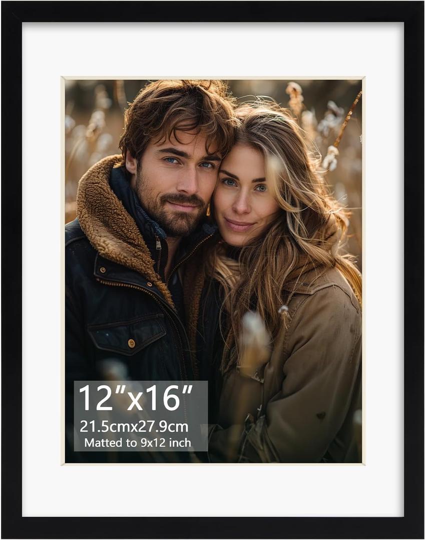 7 x Rempry 12x16 Picture Frame, Display Poster 9x12 with Mat or 12 x 16 Without Mat, Wall Gallery Photo Frames with Shatter Resistant Plexiglass, Black, 1 Pack