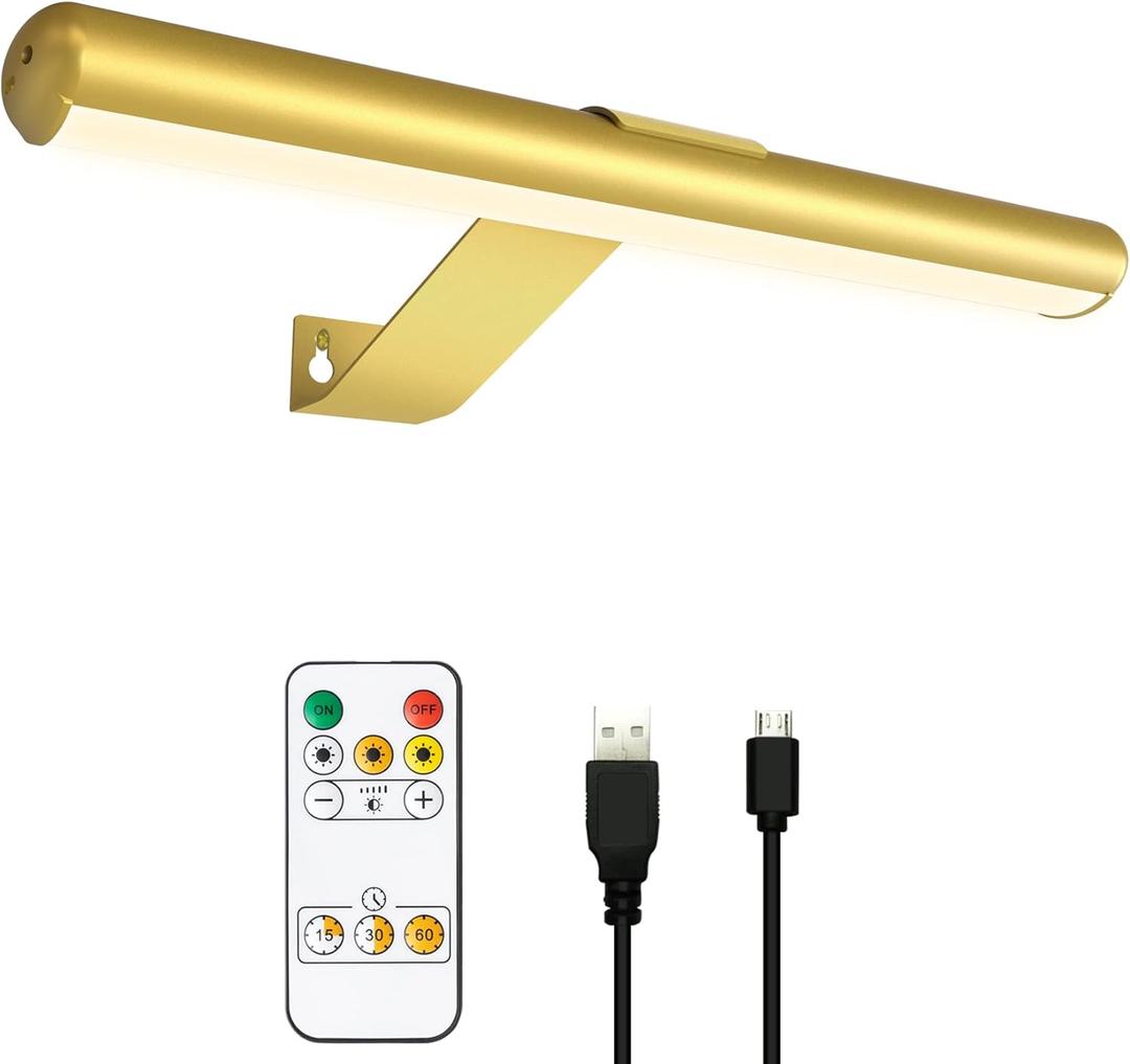 Picture Light Rechargeable Wireless Painting Lights with Remote Control, Battery Operated Art Display Lamp Full Metal Dartboard Light,300LM Dimmable Accent Light for Picture Portrait on Wall (13inch Standard 1-Pack, Gold)