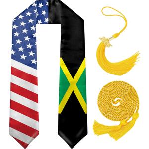 Graduation Stole Class of 2026 with Cap Tassel,and Honor Cord - Mixed Flag Graduation Sash for Graduation's Day 72"