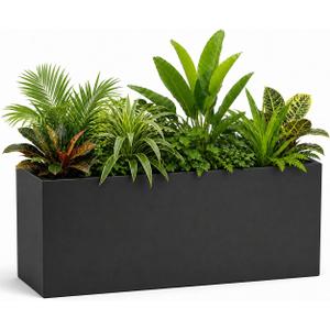 36" Large Rectangular Metal Planter Box for Outdoor Plants, Modern Black, 36" 12" 16"