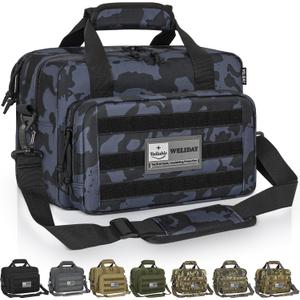 Tactical Gun Range Bag, Pistol Carrying Bag for 2 Handguns and Ammo, Firearm Shooting Case with 6 Magazine Slots and Lockable Zipper for Shooting Range & Outdoor Hunting