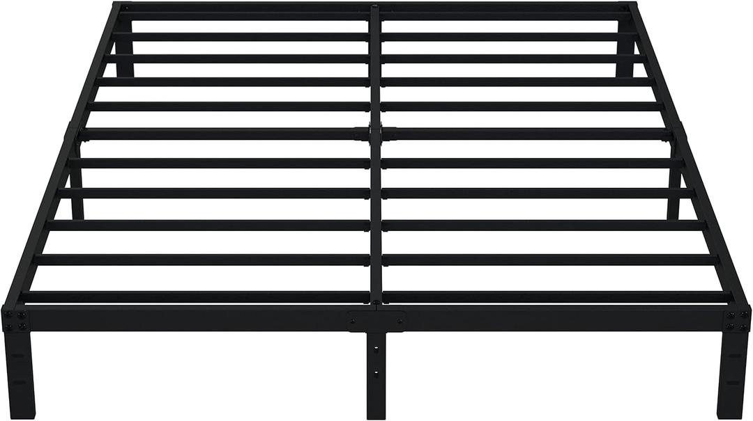 EMODA Queen Bed Frame No Box Spring Needed 10 Inch Heavy Duty Metal Platform BedFrame Queen Size with Steel Slats, Easy Assembly, Black