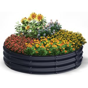 4x4x1 FT Galvanized Raised Garden Bed Kit, Circular Raised Garden Bed for Gardening, Large Metal Planter Box for Vegetables Flower Herb(Midnight Gray)