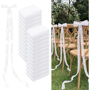 24 Pcs Lace Chair Sashes for Wedding Aisle Decorations Chair Bow Ribbons for Wedding Ceremony Bridal Shower Baby Shower Reception Party Banquet Ceremony Church Pew Decors (White)