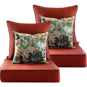 24x24 Outdoor Cushions,Outdoor Deep Seat Cushion Set,Olefin Fabric Patio Furniture Cushions,Deep Seat Bottom and Back Cushion for Chair,Sofa, and Couch,Ruby Red (Set of 2 Seats,2 Backs,2 Pillows) (24''x24''with Pillows)