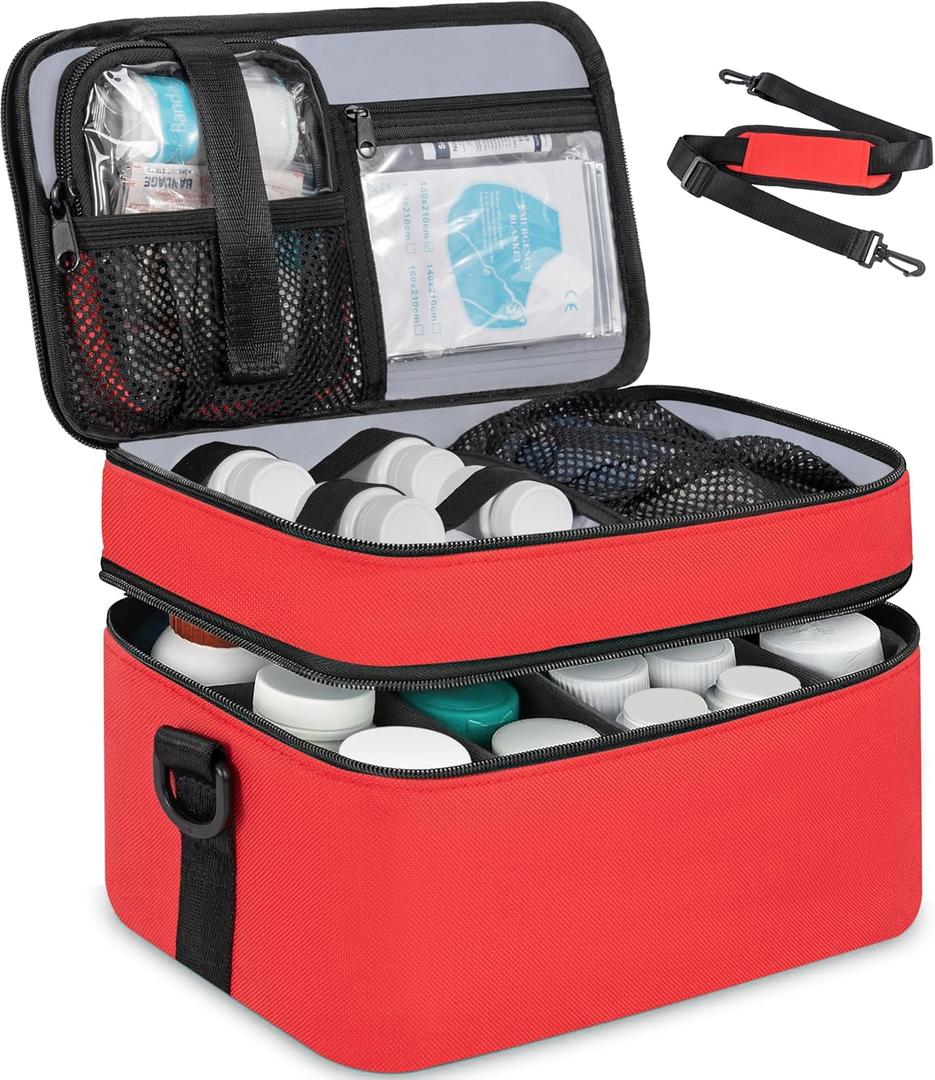 2 Layers Medicine Storage Organizer Bag with Portable Pouch, Pill Bottle Organizer Case, Lockable Medicine Travel Case for Pills, Vitamin, Fish Oil (10.8 x 6 x 6.3 in)