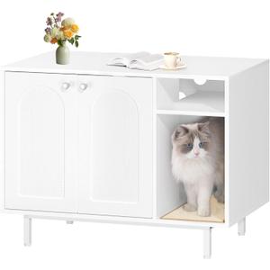 Hzuaneri Cat Litter Box Enclosure, Hidden Litter Box Furniture with Storage, Large Wooden Cabinet with Scratch Pad, Modern End Table for Living Room, Bedroom & Entryway, White CB01513W
