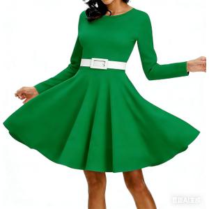 PECHAR Christmas Dresses for Women Casual Swing Christmas Dress Xmas Print Holiday Long Sleeve Dress (L)