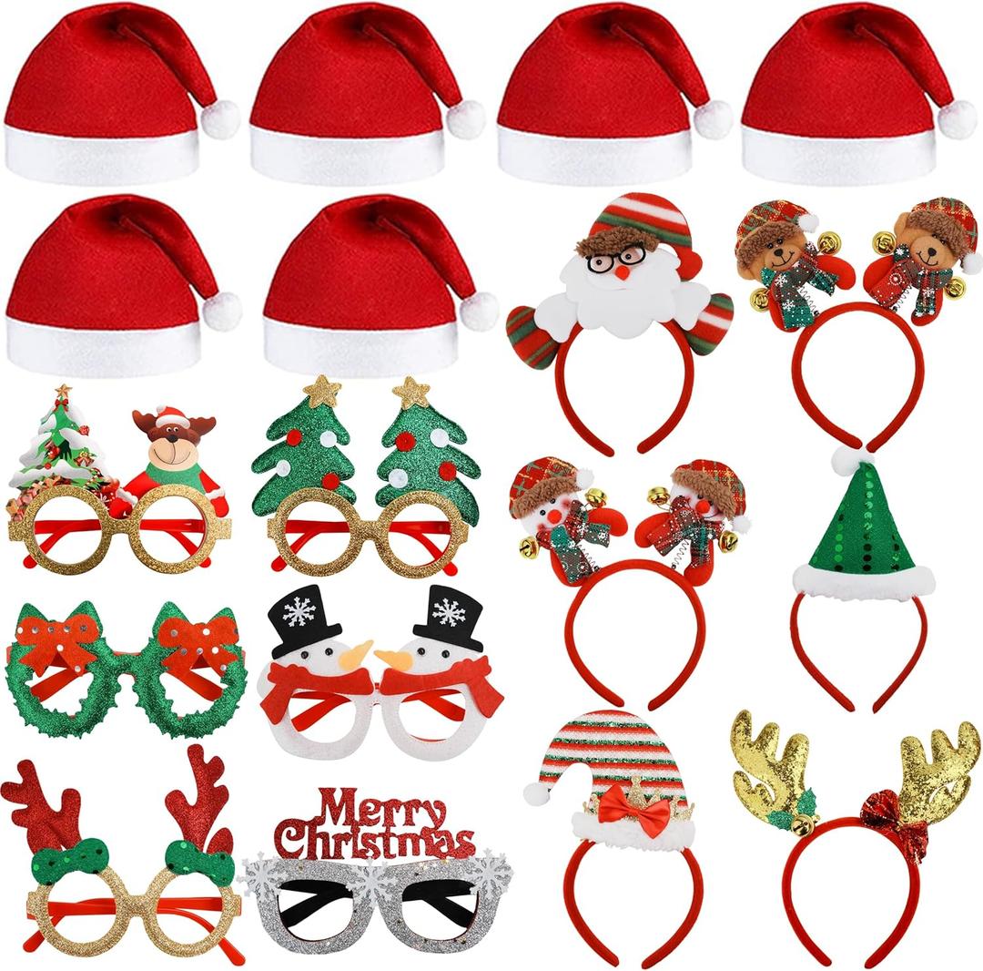 18PCS Christmas Glasses and Holiday Headbands Adult Set Christmas Photo Booth Props Party Decoration Accessories for Xmas Party Supplies Holiday Favors (18)