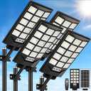 Solar Street Lights Outdoor Waterproof, 30000LM 6500K LED Motion Sensor Lights, Solar Flood Lights with Remote, Dusk to Dawn Solar-Powered Parking Lot Light, Commercial Area Lighting for Yard, 4-Pack