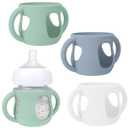 BUSOHA 3 Pack Silicone Sleeves for Avent Baby Bottles - Anti Breakage Baby Bottle Holder with Handle for Avent Natural Glass Baby Bottles,Compatible with Avent Baby Bottle,4 oz (Dark Green+White+Dark Blue)