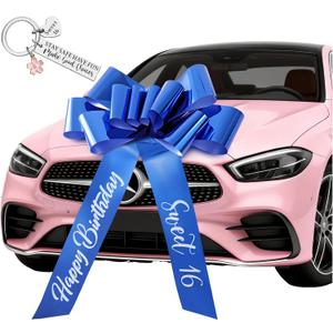 Giant Car Bow for Present Red Big Bows for Sweet 16, Birthday, New Car Surprise, Wrap Pull Bow 30 Inch Large Decorative Ribbon Bow for Girls, Teens (Metallic Blue)