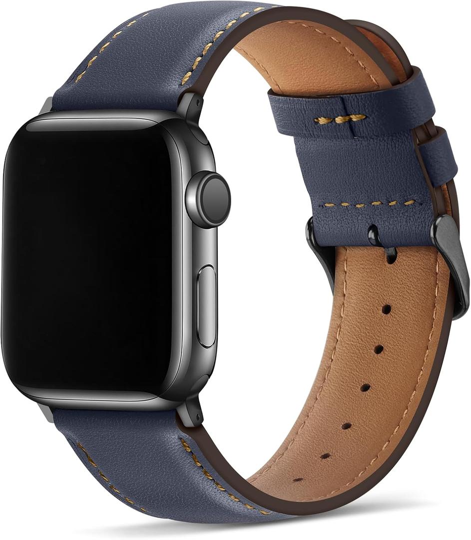 Tasikar Bands Compatible with Apple Watch Band 42mm (Series11/10) 41mm 40mm 38mm Men Genuine Leather Replacement Bands Compatible with Apple Watch SE Series 11 10 9 8 7 6 5 4 3, Deep Blue