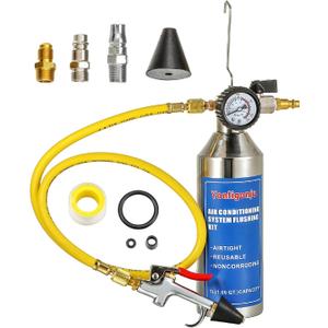 AC Flush Kit, Auto air Conditioning Pipeline Cleaning Tool Set,R134A R12 R22 R404 R410A AC System Flush Kit Can Tool with 220PSI Gauge, Air Fittings and Hose