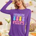 Women Easter Day Shirts: Bunny Printed Long Sleeve Pullover Cute Rabbit Shirt Tops Happy Easter Casual Spring Tops (Purple, S)