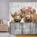 Farmhouse Highland Cow Shower Curtain 60Wx72H Inch Rustic Bull Western Funny Animal Floral Wood Board Shower Curtain Bathroom Set Vintage Waterproof Bath Decoration Accessories Home Decor