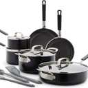GreenPan x Bobby Flay 13 Piece Nonstick Cookware Pots and Pans Set, PFAS-Free Diamond Ceramic, Induction Suitable, Easy Clean Dishwasher & Oven Safe, Stay-Cool Silicone Handles, Glass Lids, Black