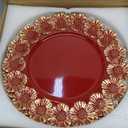 Red Charger Plates with Flower Rim, 13" Round Charger for Dinner Plates, Set of 6 Plastic Plate Chargers for Halloween, Thanksgivng, Christmas
