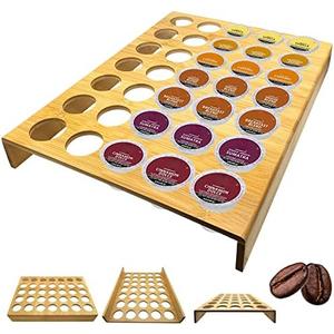 JSWORK Coffee Pods Organizer - Bamboo Pod Holder - Storage for 35 Pods or Capsules - No Assembly - 1.65” Per Slot - For Counter Top Coffee Station & Kitchen Drawer - 0.3-Inch Thick - 15.7x12x2”
