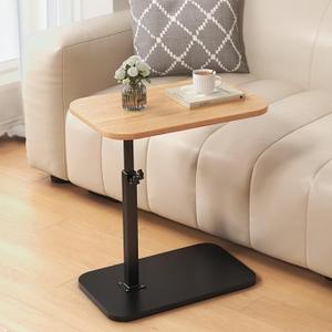 C Shaped End Table, Adjustable Height Couch Side Table, Horizontal 360°Swivel Small Couch Side Tables That Slide Under, C Shaped End Table TV Tray Table for Couch, Color 
Light Wood