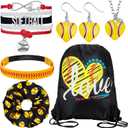 6-Piece Softball Gifts Set: Drawstring Bags, Necklace, Bracelet, Headband, Earrings, Scrunchies - Girl Softball Party Supplies