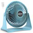 BESKAR USB Small Desk Fan, Portable Fans with 3 Speeds Strong Airflow, Quiet Operation and 360°Rotate, Personal Table Fan for Home, Office, Bedroom- 3.9 ft Cord/ Blue