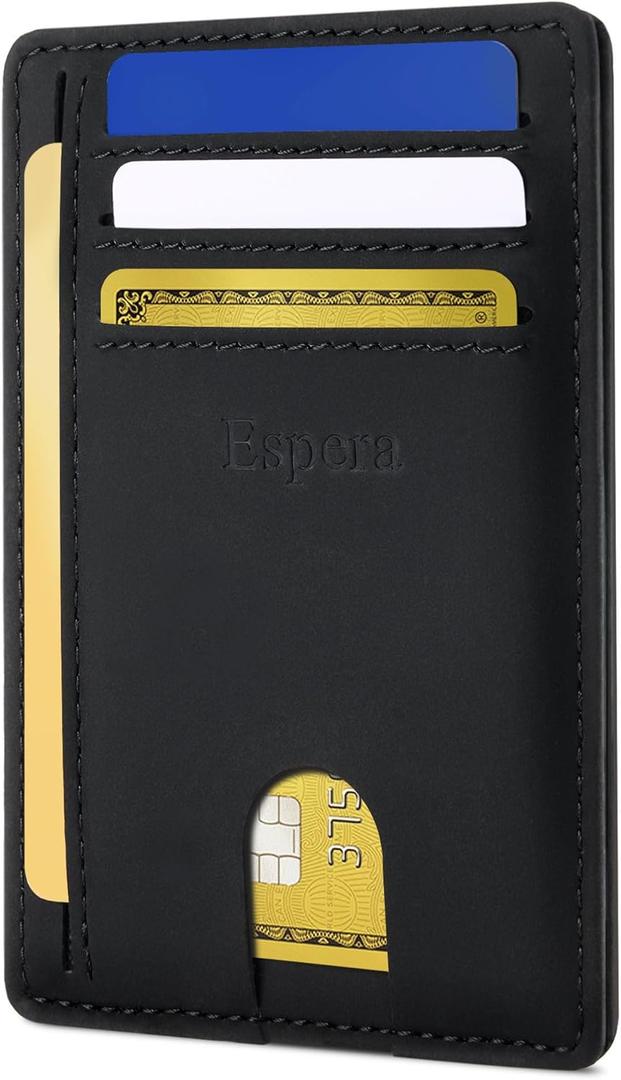 Espera Slim Minimalist Front Pocket Wallet for Men, RFID Blocking Credit Card Holder, Thin Travel ID Card Case, Gifts for Men (Crazy Horse Black)