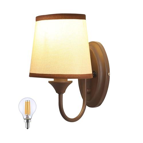 Maichis 12V LED RV Wall Sconce with On/Off Switch (LED Bulb Included), Decorative Fabric Light Fixture with 1 Bulb, 12Volts Interior Light for RV, Motorhome, Camper, Boatm Bronze