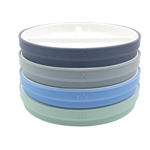 Elk and Friends Kids 7.8” Porcelain White Plates with Silicone Sleeves | Divided Plates | Suitable for Kids/Toddlers | Microwave & Dishwasher Safe | Non Slip | Snack Dishes