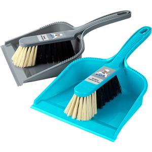 MR.SIGA Dustpan and Brush Set, Pack of 2 Set, Blue & Grey