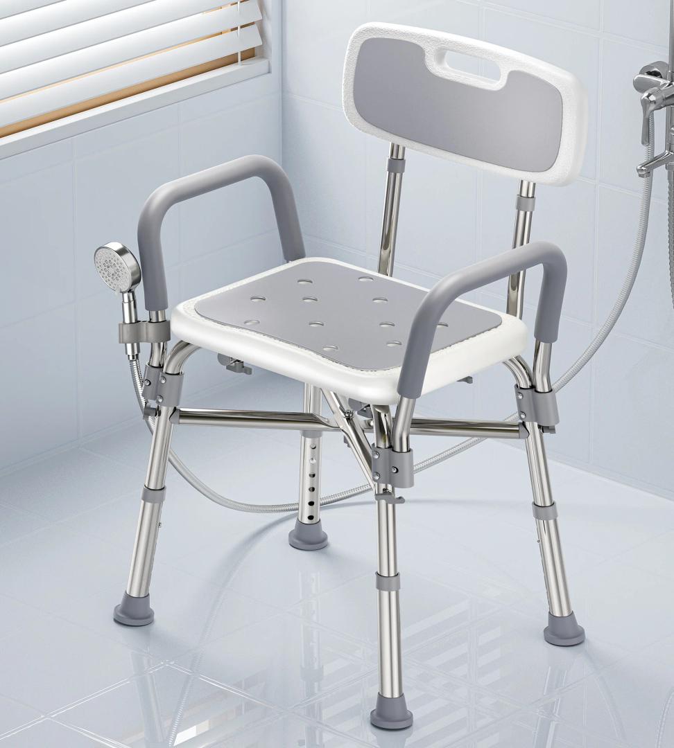 BLUELOG

Shower Chair for Elderly and Disabled, Reinforced 500 lbs Bath Seat Stool with Arms and Back for Insider Shower Sit On, Height Adjustable Tub Bench with Crossbars for Adults, Seniors, Easy to Assemble