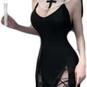 JasmyGirls Nun Costume Sexy Cosplay Lingerie Halloween Anime Maid Outfit Goth Devil Roleplay Naughty Succubus High Slit Dress Up