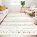 Large Living Room Area Rug 6x9: Soft Machine Washable Boho Moroccan Farmhouse Rugs for Bedroom Under Dining Table - Non-Slip Neutral Morden Indoor Floor Carpet for Home Office - Brown/ Cream