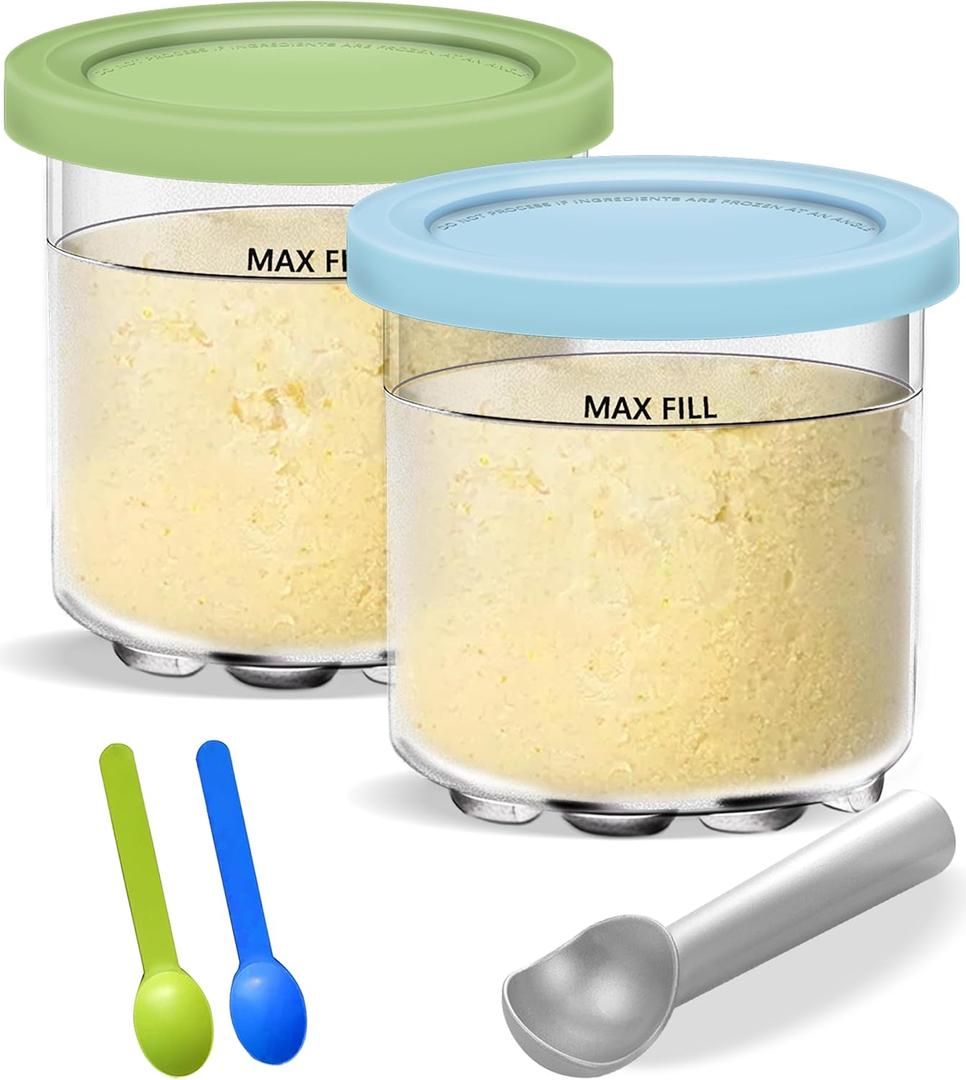 Creami Pints and Lids for Ninja, 16oz Creamer Storage Containers Holder Cups Can Canisters Accessories Replacement Parts for NC299AMZ & NC300s Series Ice Cream Maker, Airtight Dishwasher Safe BPA-Free