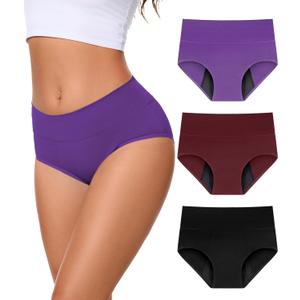Incontinence Underwear for Women, 100ML Period High Waisted Leakproof Washable Protective Briefs for Postpartum Bladder Leak Cotton, 3 Pack (Multicolor02, Large)