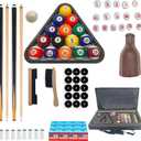 Pool Table Accessories - Pool Balls Set, Cues, Cue Tips, Chalk, Triangle, Brush & Spot Position Stickers