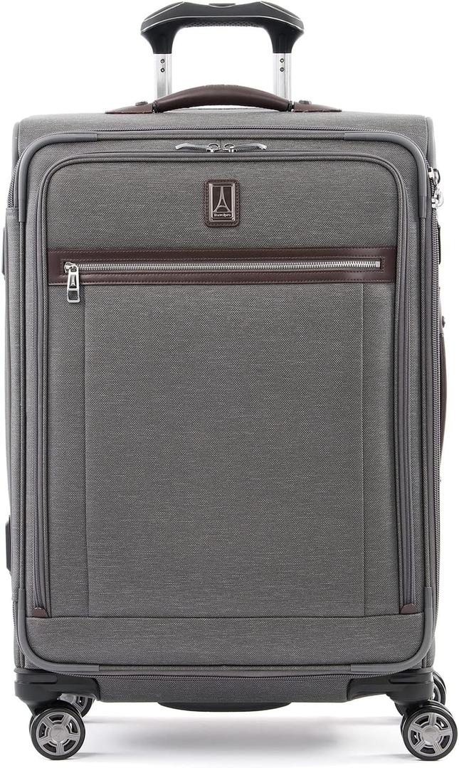 Travelpro Platinum Elite Softside Expandable Checked Luggage, 8 Wheel Spinner Suitcase, TSA Lock, Men and Women, Vintage Grey, Checked Medium 25-Inch
