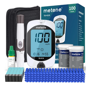 Metene TD-4116 Blood Glucose Monitor Kit, 100 Glucometer Strips, 100 Lancets, 1 Blood Sugar Monitor, Blood Sugar Test Kit with Control Solution, Lancing Device, No Coding, Large Display
